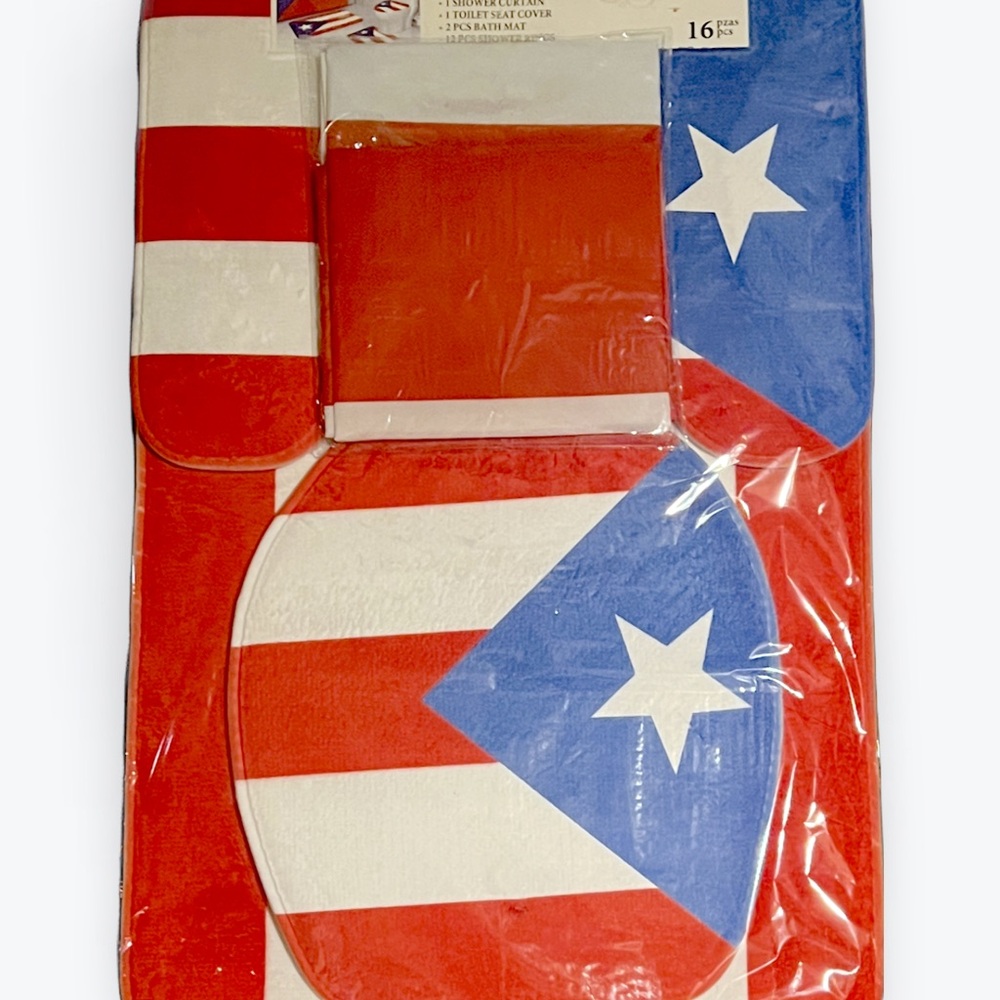 Puerto Rico flag 4 Pcs Bathroom Rugs Sets with Shower Curtain ,Toilet Lid Cover